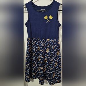 Lavender By Us Angels Navy and Yellow Floral Dress L 10/12 NWT